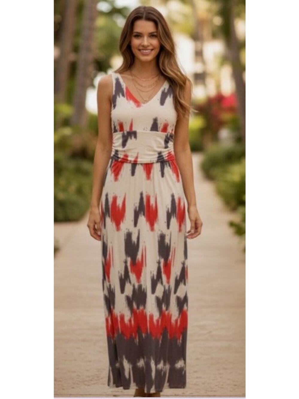 Maeve Sabine Sleeveless Maxi Dress Ivory Orange Gray Women's Sz Small